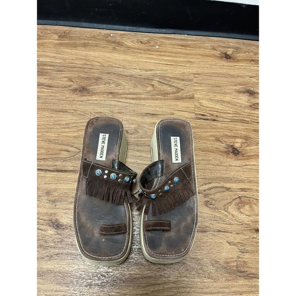 Steve Madden Shoes - Vintage Steve Madden Platform Sandals Women's Size 8M Brown Fringe Y2K Shoes